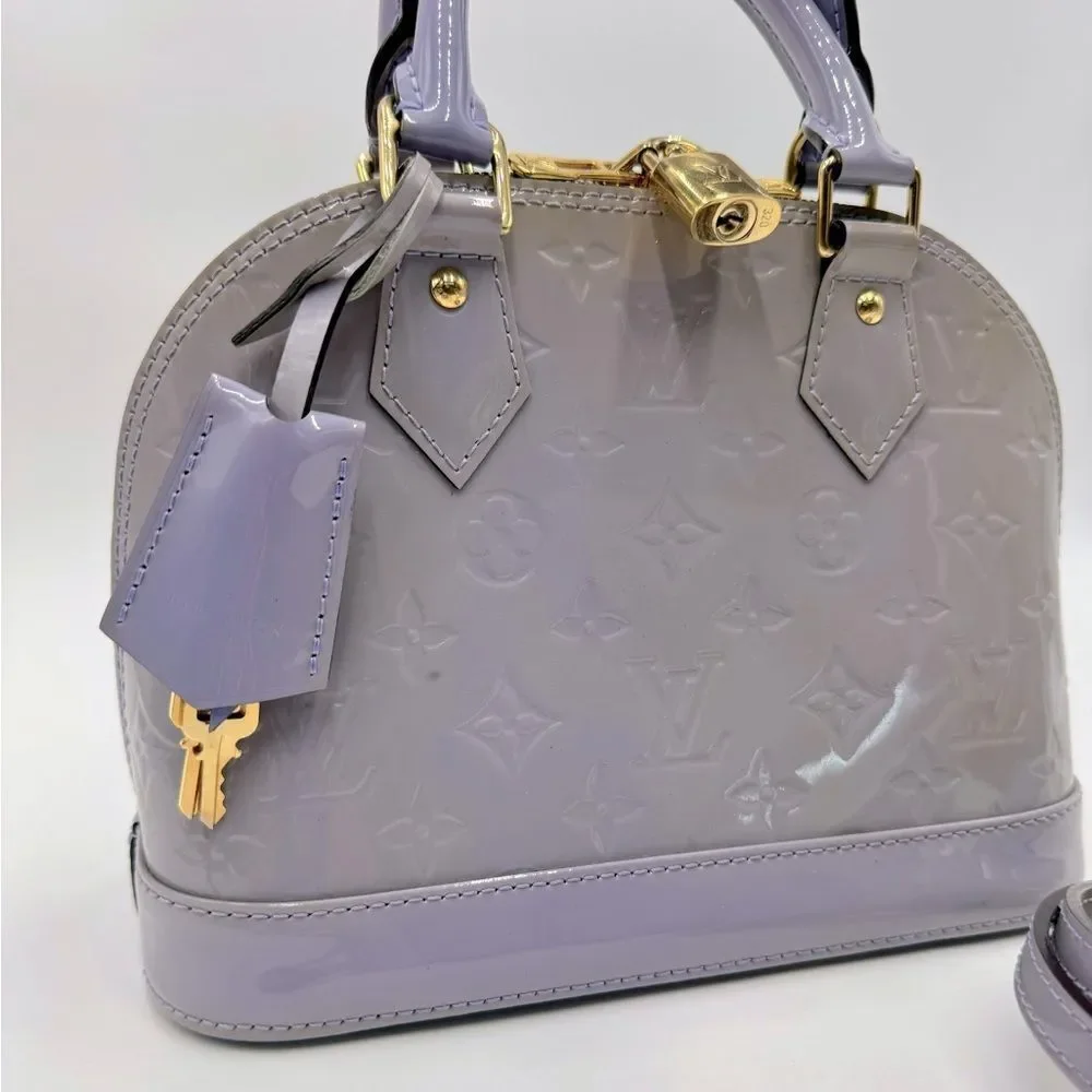 Auth Louis Vuitton Small Purple Lilas Vernis Monogram Alma BB Crossbody Bag - Picture 12 of 16